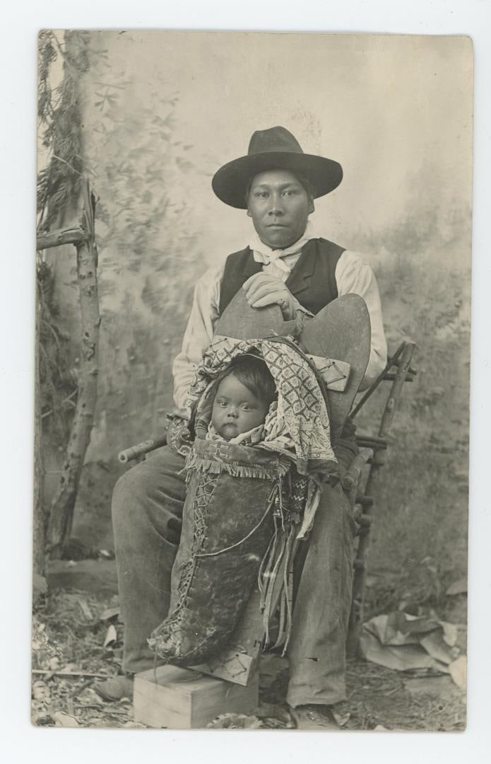 Native American Indian Man and Child RPPC Postcard (1 of 3)