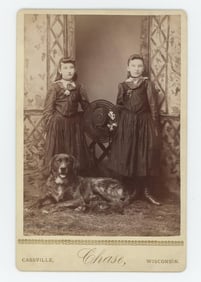 Cabinet Photo of Twin Girls with Dog