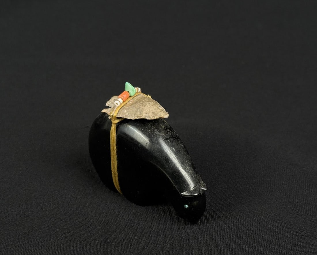 Herbert Davis Zuni Carved Jet Bear Fetish: 2 3/4" long, 2" tall.