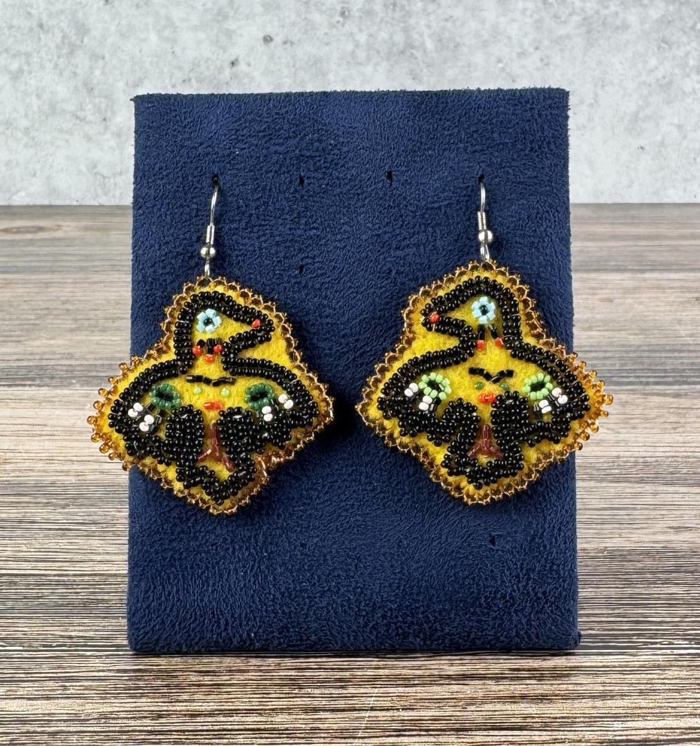 Haida Northwest Coast Indian Beaded Earrings: 2" long.