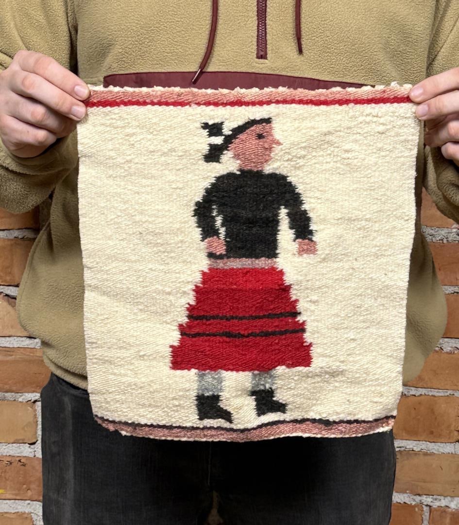 Navajo Pictorial Sampler Female Dancer Rug: 12 1/2" by 13 1/2".