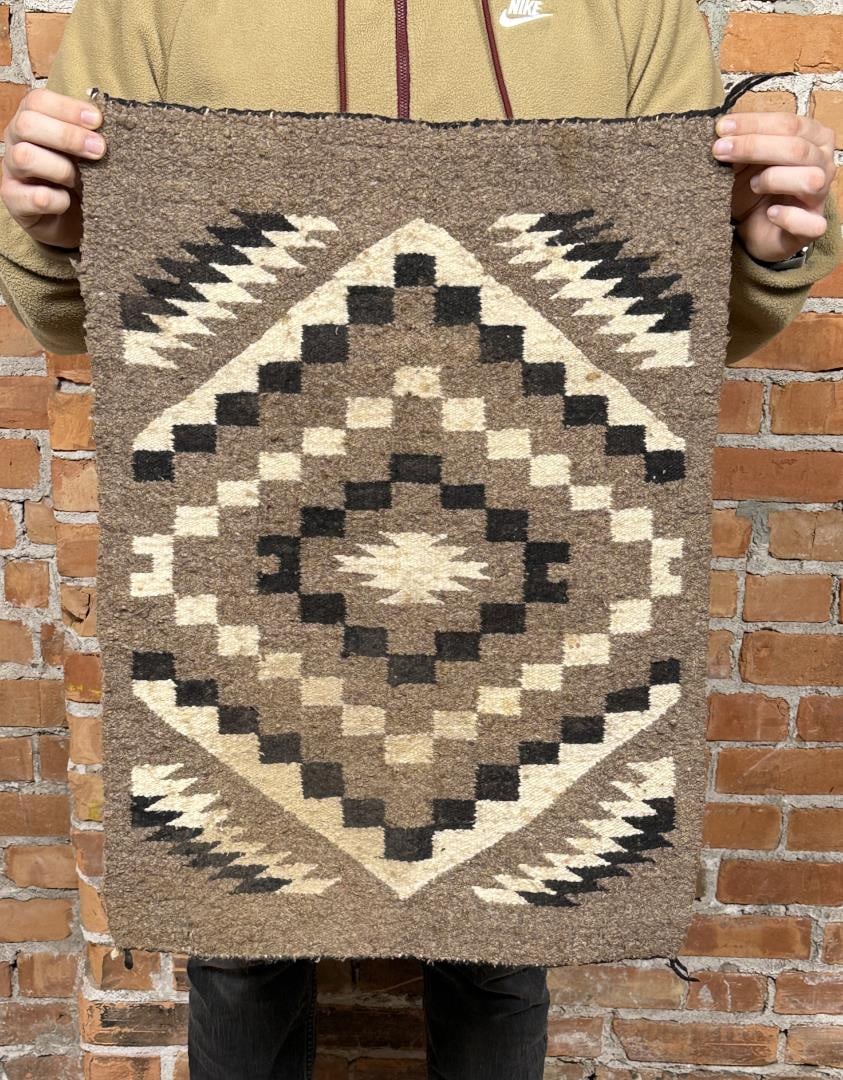 Navajo Geometric Sampler Rug: Stained. 18 1/2" by 26".