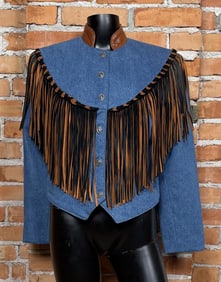 Diamond Denim & Leather Cowgirl Fringe Jacket