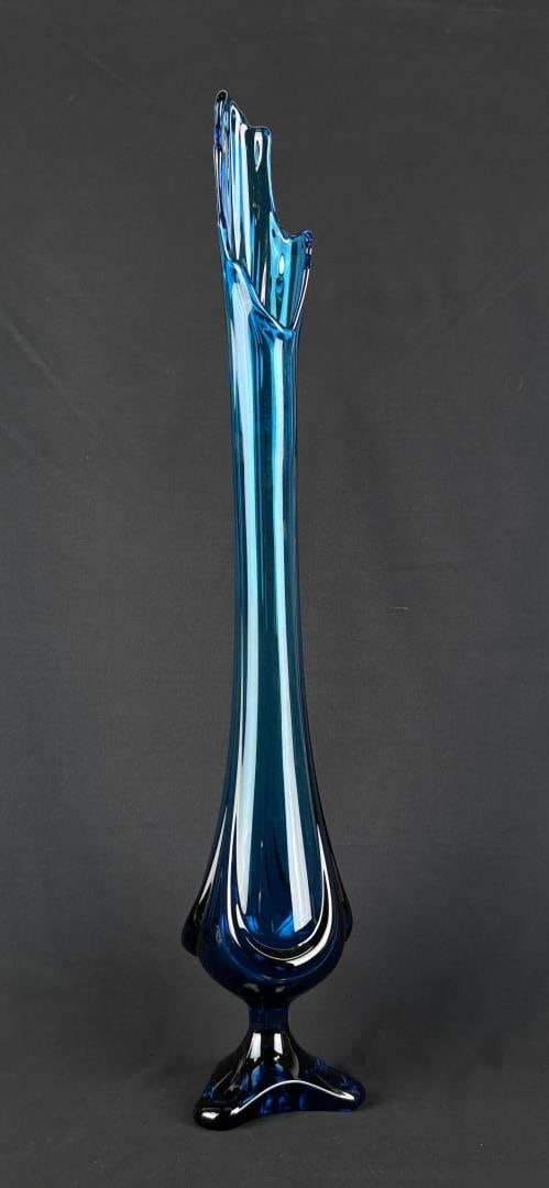 Viking Bluenique Epic Drape Swung Glass Vase: Architectural size. 29" tall, 5" diameter.