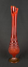 Fenton Amberina Hobnail Swung Glass Vase