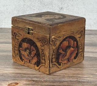 Flemish Pyrography Wood Trinket Box