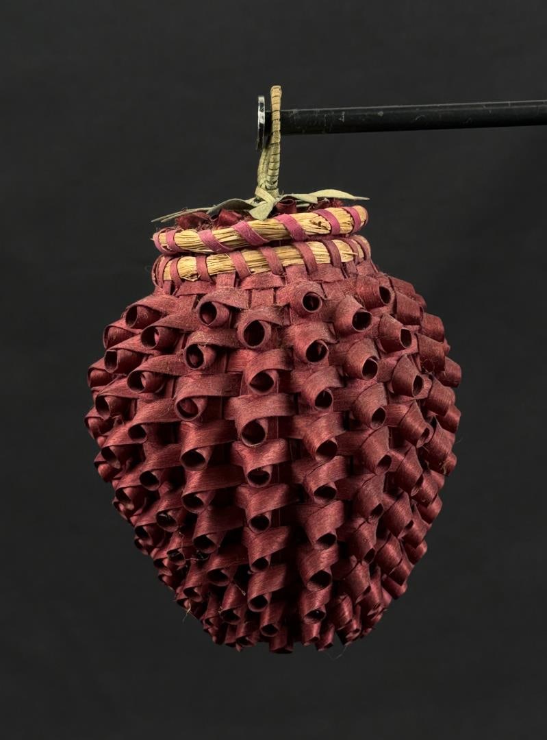 Clara Keezer Passamaquoddy Strawberry Basket: 4 1/2" by 3 5/8" by 3 3/8".