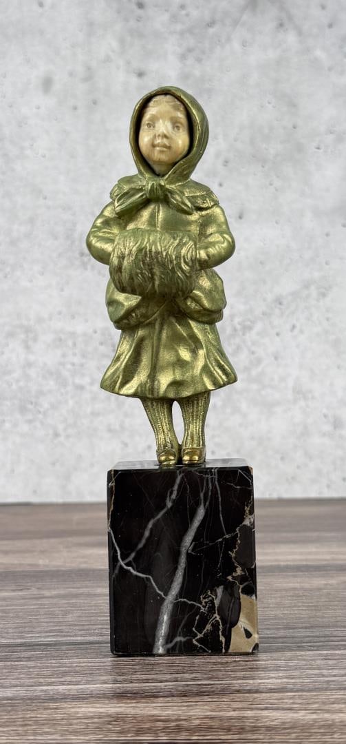 Georges Omerth Girl with Muff French Gilt Bronze (1 of 8)