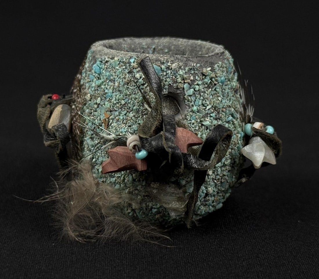 Zuni Indian Turquoise Fetish Pot: 1 5/8" diameter, 1 1/4" tall.