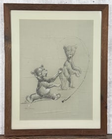 Ace Powell Black Bear Cubs Pastel Drawing