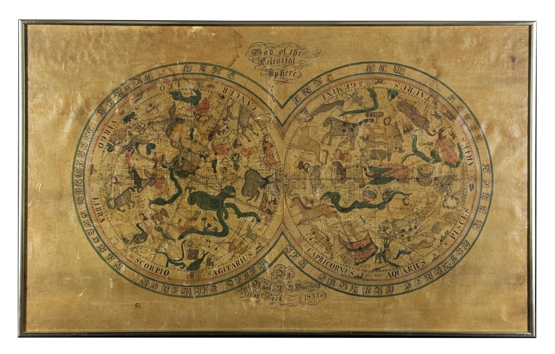 1832 New York Folk Art Painted Celestial Map (1 of 13)
