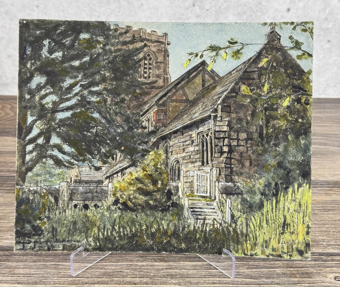 Henry Talbot Cheshire Watercolor Painting: Title is Mobberly Church Cheshire England. 9" by 11 1/4". Watercolor on paper. Provenance: The Family of Henry S. Talbot. Henry S. Talbot (1836 - 1924) was active/lived in Massachusetts. Henry Talbot