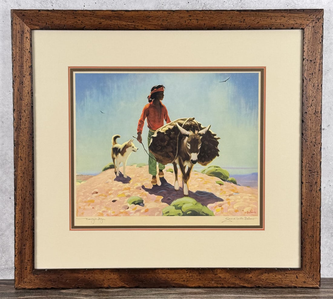 Gerard Curtis Delano Navajo Boy Print: 21" by 23" framed.