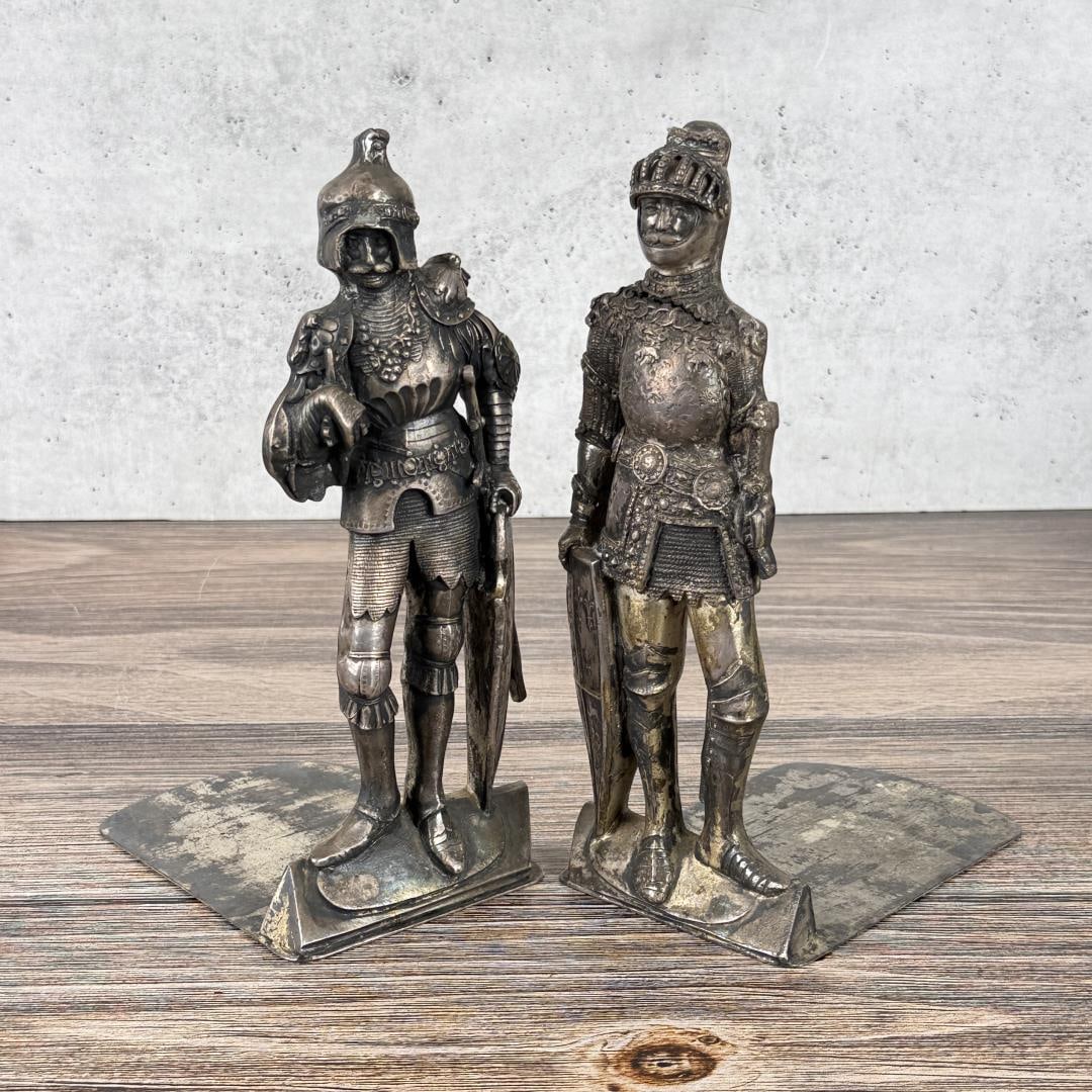 Knights in Shining Armor Silverplate Bookends: 9 3/8" by 5 7/8" by 4"