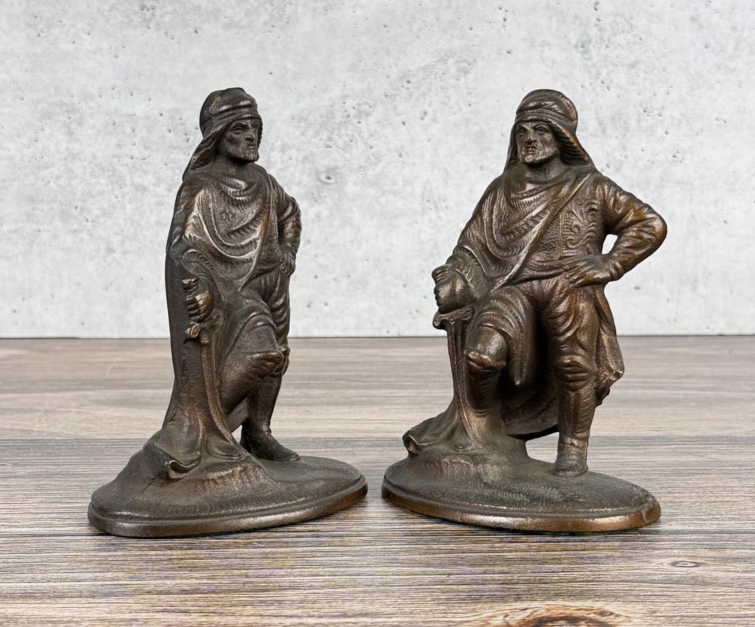 Hubley Cast Iron Arabian Sheik Bookends: 6" by 4 3/8" by 2 5/8"