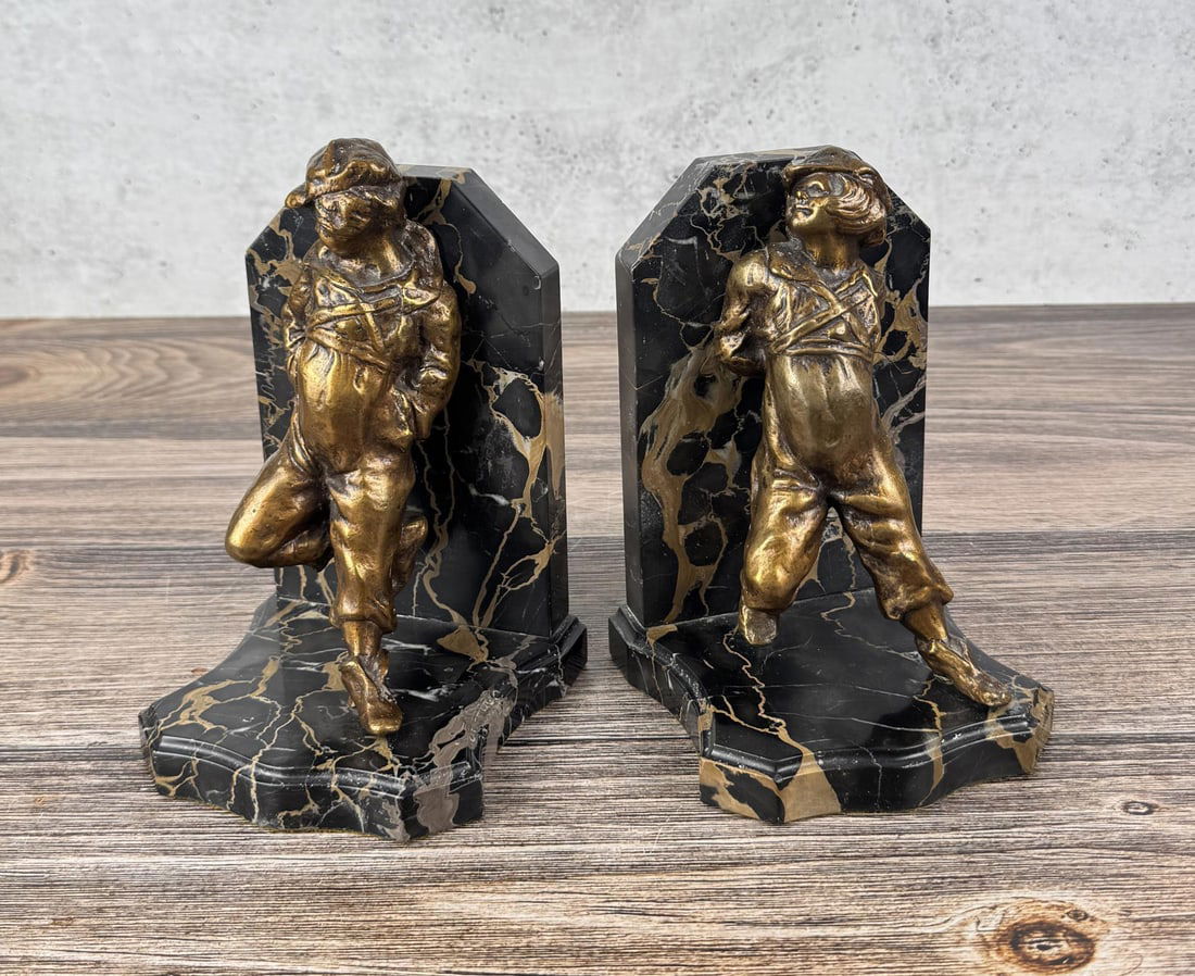Art Deco Bronze & Marble Reclining Boy Bookends (1 of 8)