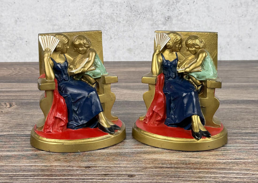 Art Deco Read To Me Bookends 509: 5 1/2" by 5 1/8" by 3 5/8"