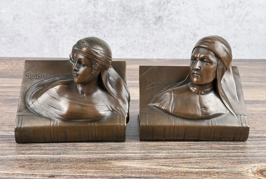 Jennings Brothers Dante Beatrice Bookends: 5 3/4" by 5 3/8" by 4".