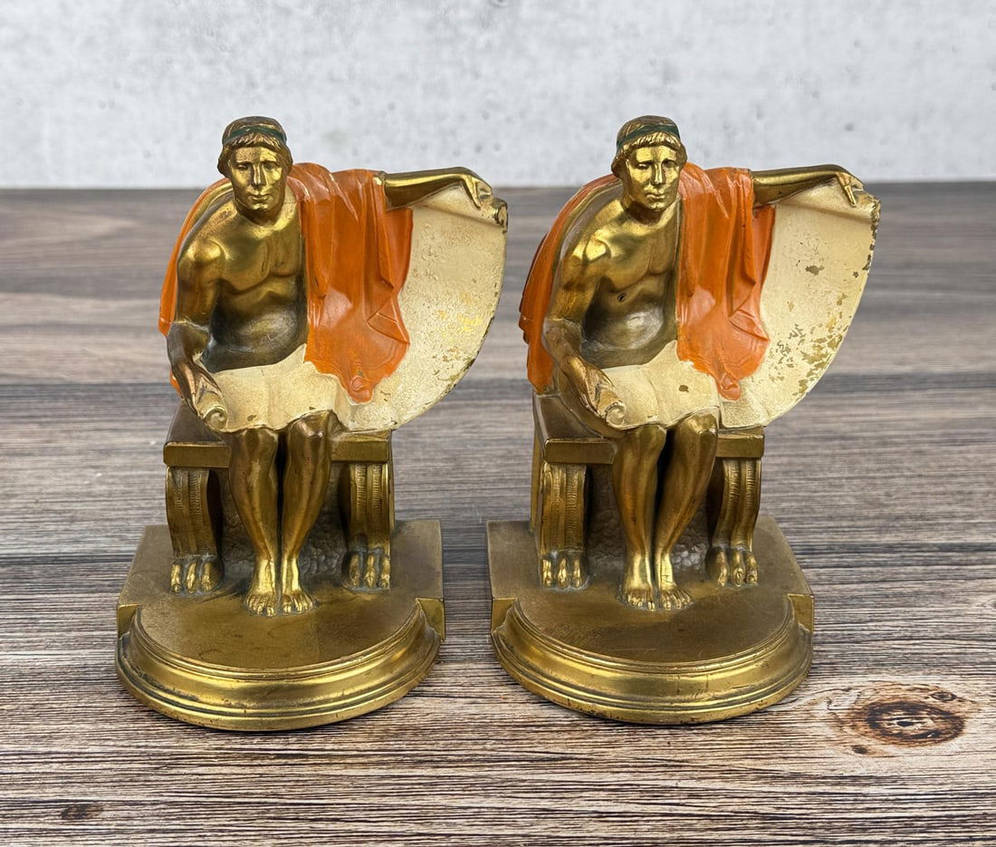 John Ruhl K&O Roman With Scroll Bookends: 5 1/4" by 4" by 3 7/8"