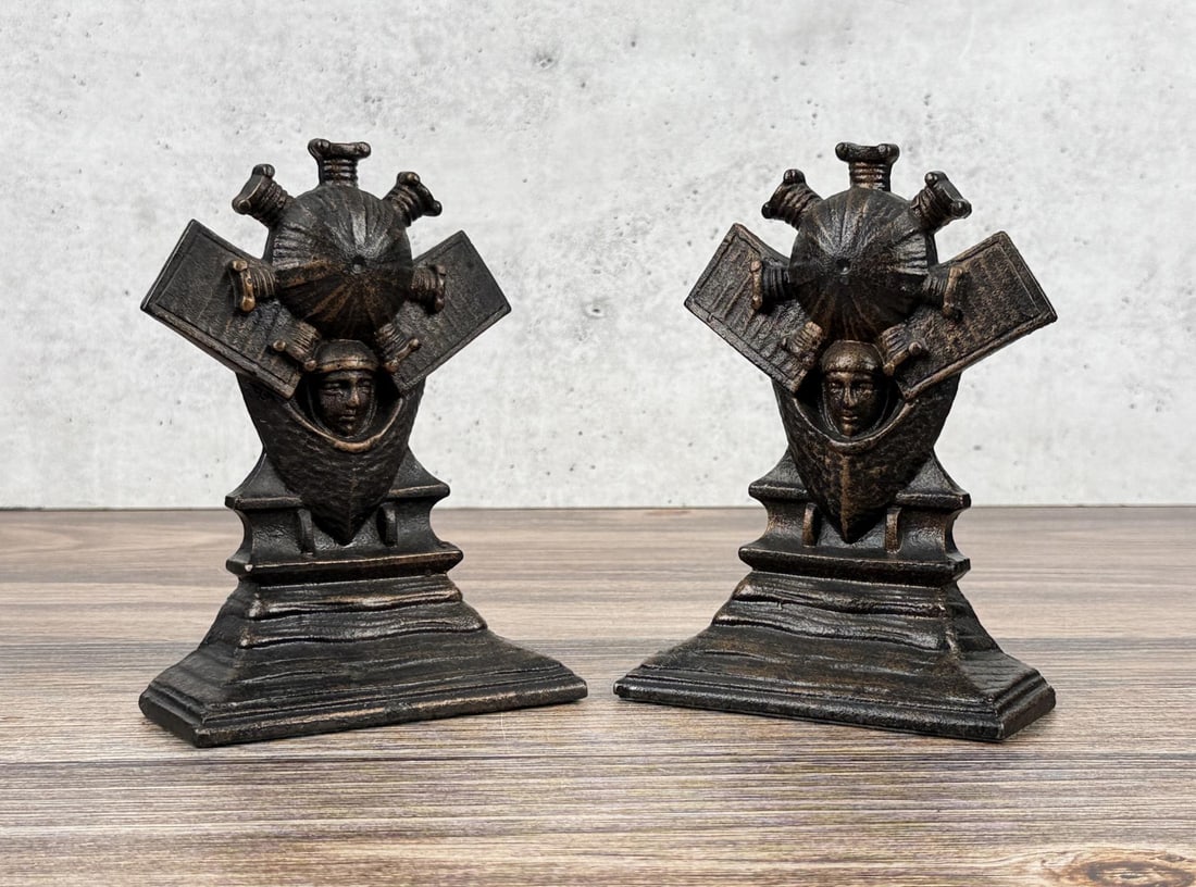 Bronze Amelia Earhart Bookends: Early Patent Pending Version with no propellers. 6 1/2" by 4 3/4" by 2 1/8"