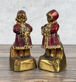 Armor Bronze Clad Christmas Girl Bookends