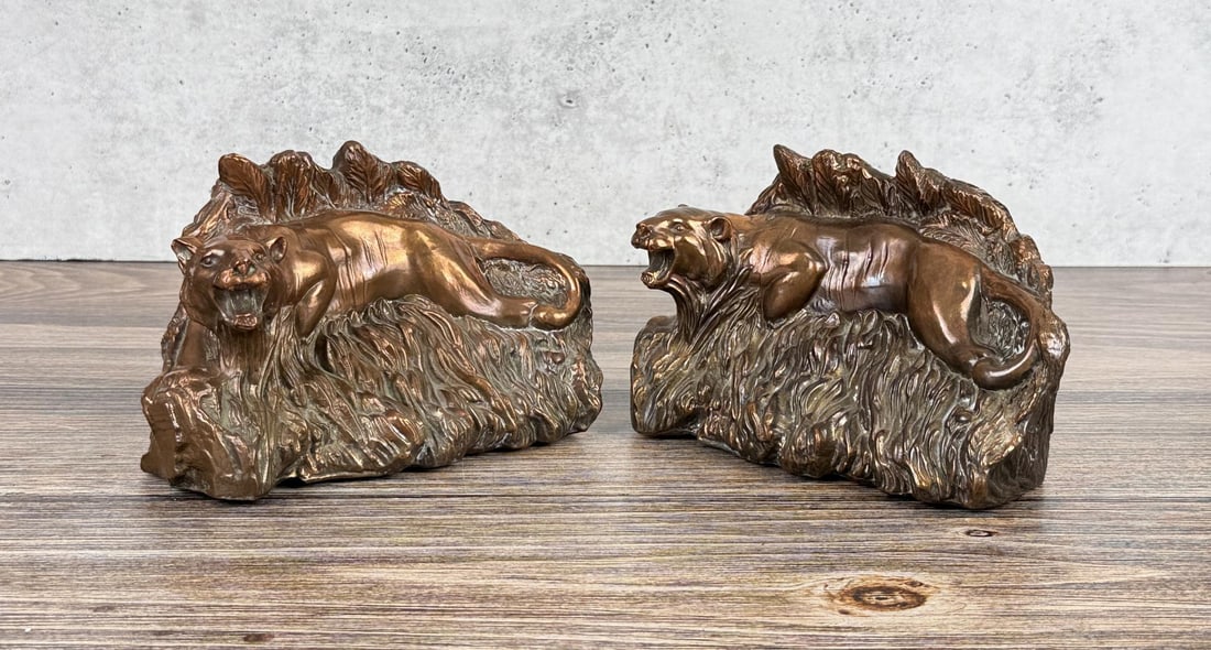 Tiger in Long Grass Bookends: 7 3/4" by 4 5/8" by 3 5/8"