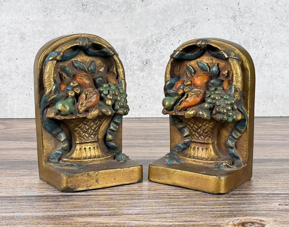 JB Hirsch Foundry Fruit Basket Bookends: 7" by 4 1/2" by 3 1/2"