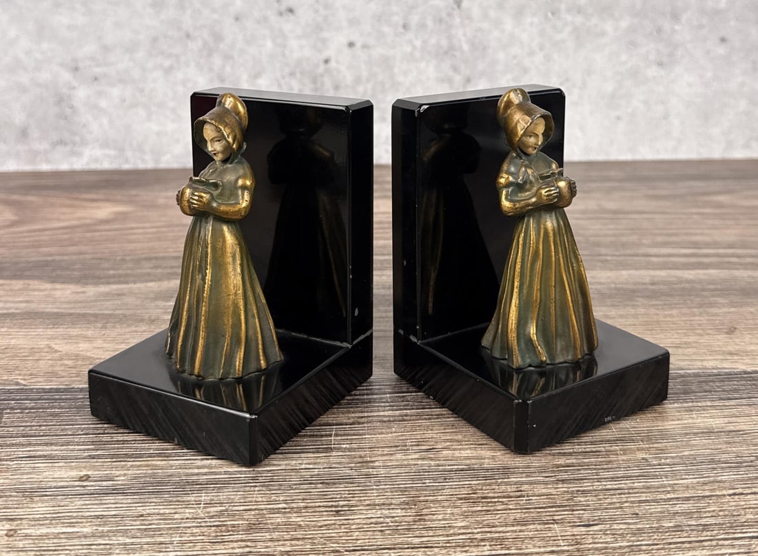 Art Deco JB Hirsch Woman with Pot Bookends: 4 1/2" by 3" by 3"