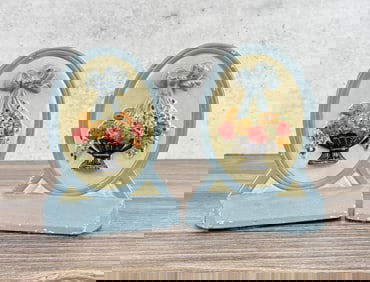 Hubley Cast Iron Flower Basket Door Stops Bookends