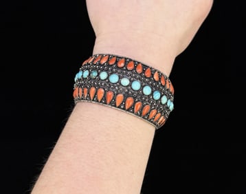 Chinese Sterling Silver Turquoise Coral Bracelet
