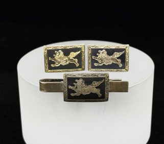 Siam Sterling Silver Cufflinks and Tie Bar