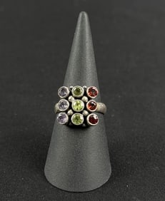 Sterling Silver Garnet Peridot Gemstone Ring