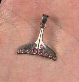 Whale Tale Sterling Silver Rhinestone Pendant