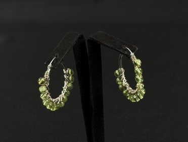 Peridot Bulb Sterling Silver Hoop Earrings