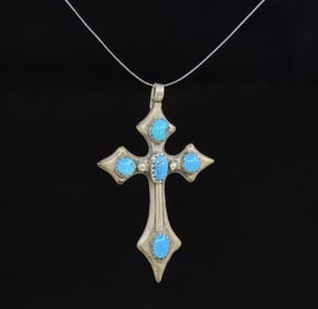 Navajo Sterling Silver Turquoise Cross Pendant