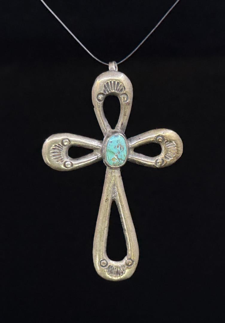 Joe Corbet Navajo Sterling Silver Cross Pendant: 3" long, 17.78 grams.
