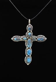 Navajo Sterling Silver Turquoise Cross Pendant