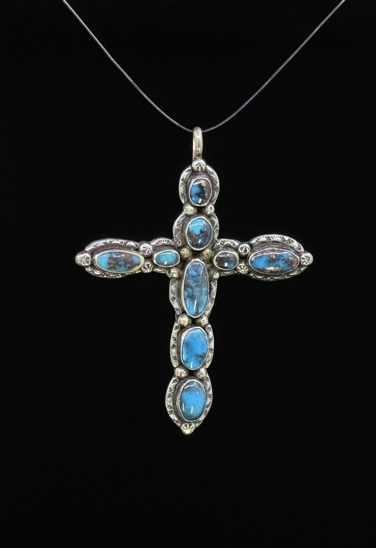 Navajo Sterling Silver Turquoise Cross Pendant (1 of 3)