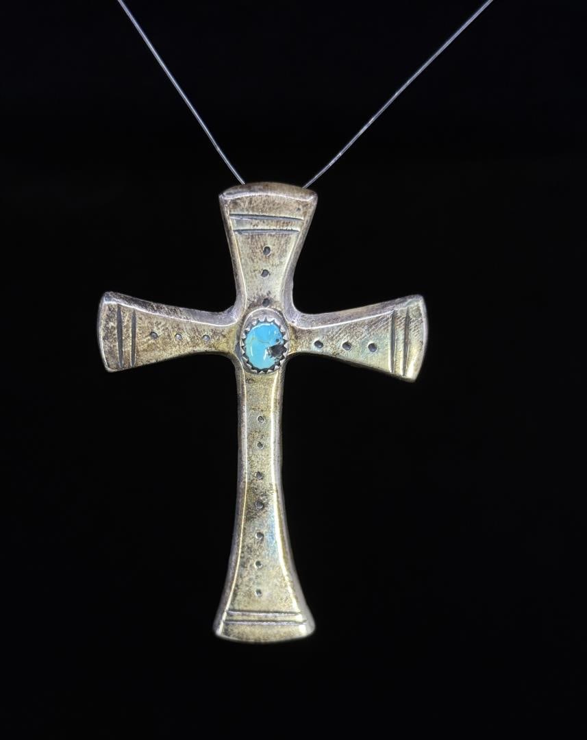 Navajo Sterling Silver Turquoise Cross Pendant (1 of 3)