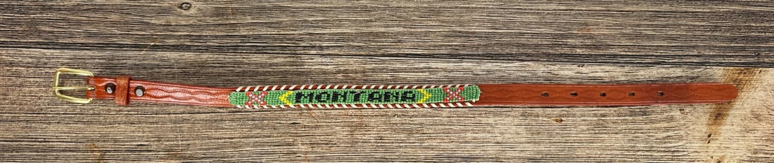 Vintage Montana Beaded Leather Children's Belt: 22 7/8" long.