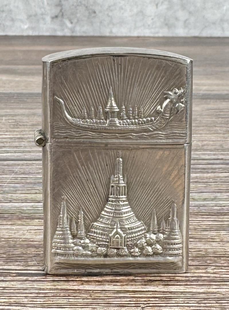 Thailand Silver Plate Ganesh Pagoda Lighter: 2 1/4" by 1 1/2" by 7/8".