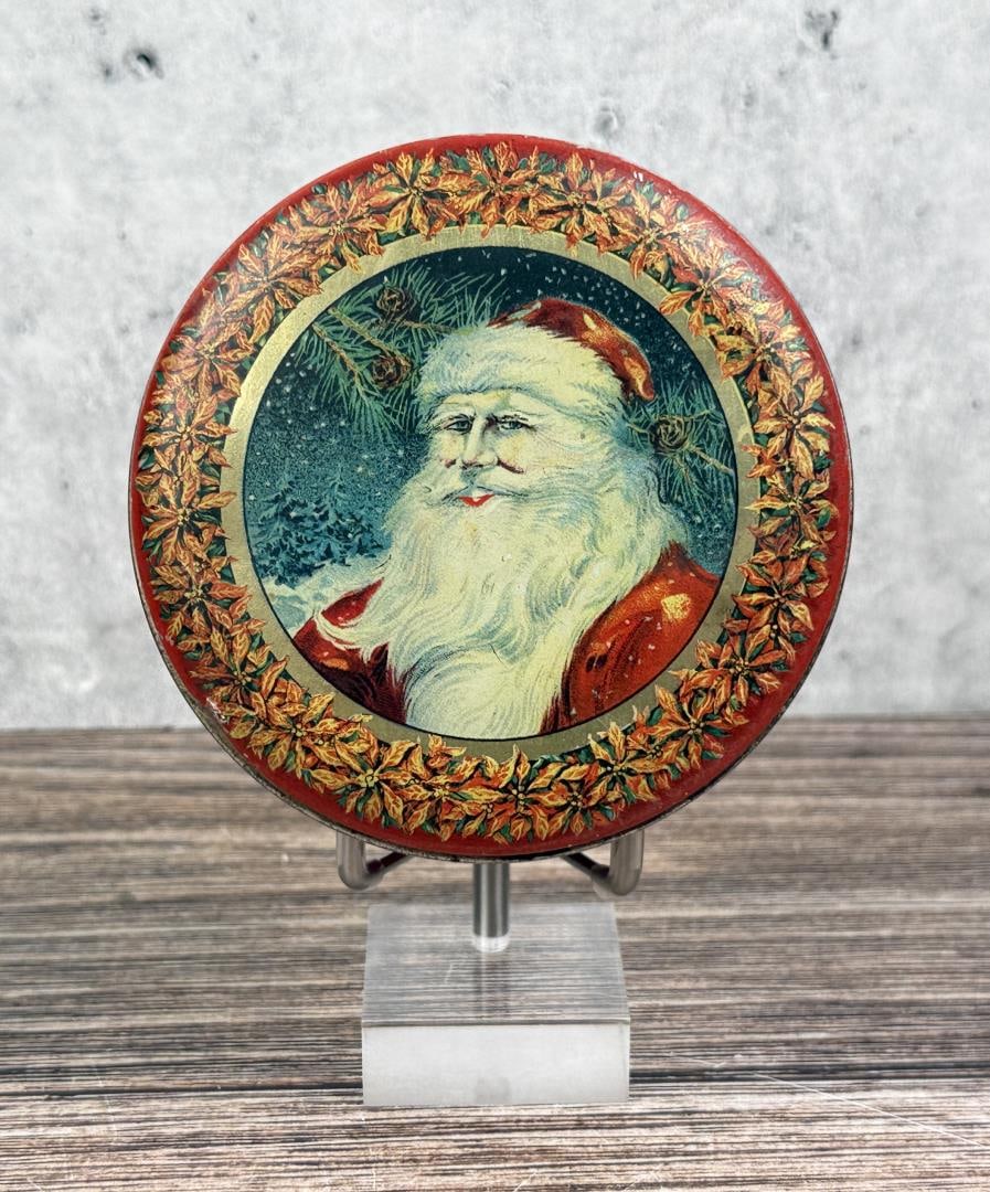Tindeco Santa Christmas Cookie Tin: 4" by 4" by 1 3/4".