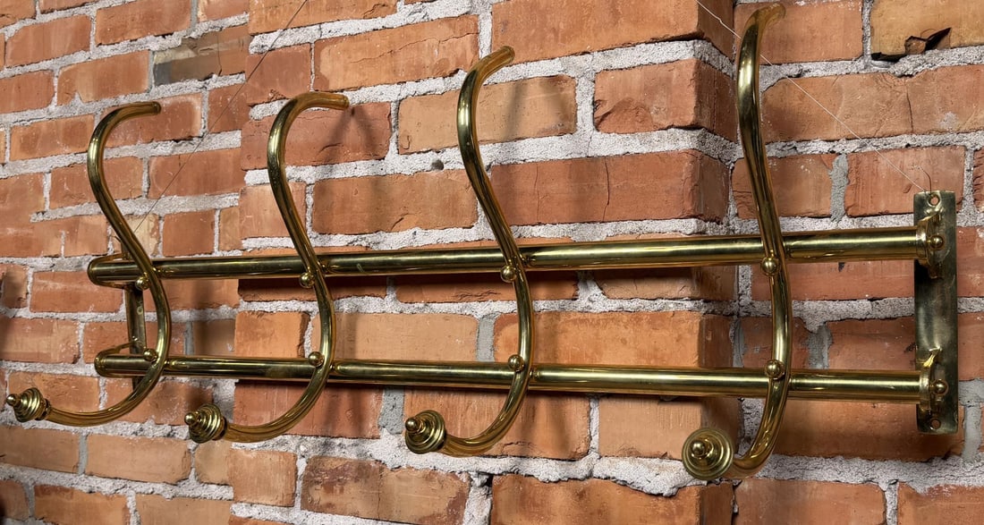 Antique Railroad Brass Wall Mount Luggage Rack: Nice example. 37 1/4" long by 13 1/4" wide by 9 1/2" deep