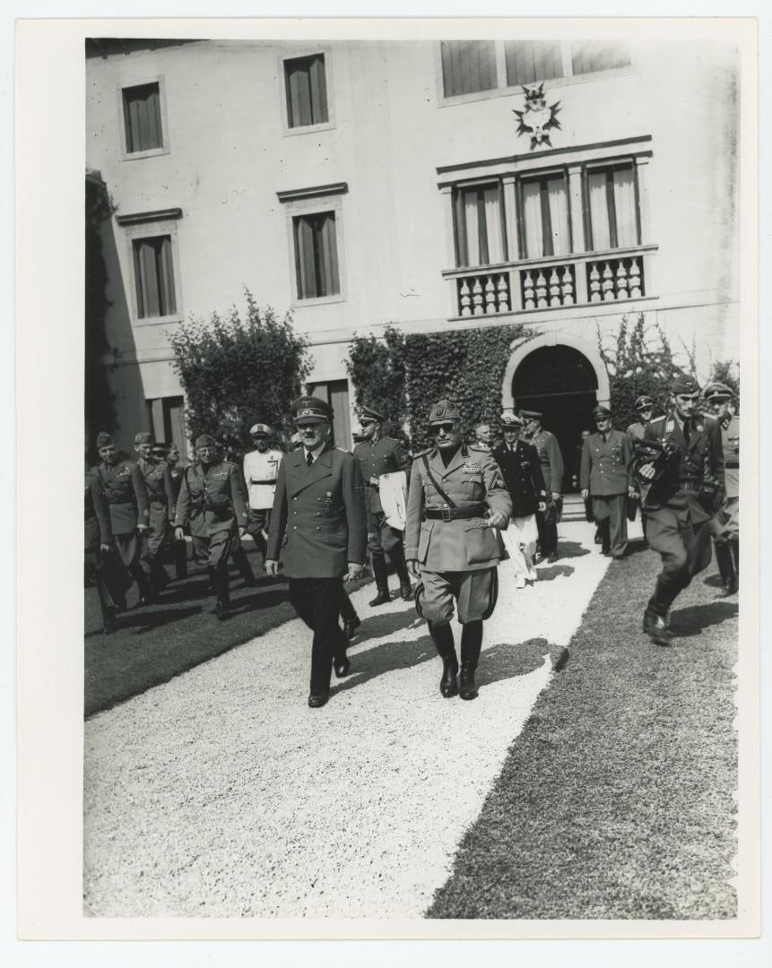 Adolf Hitler walks with Mussolini Feltre Photo: 8" by 10".
