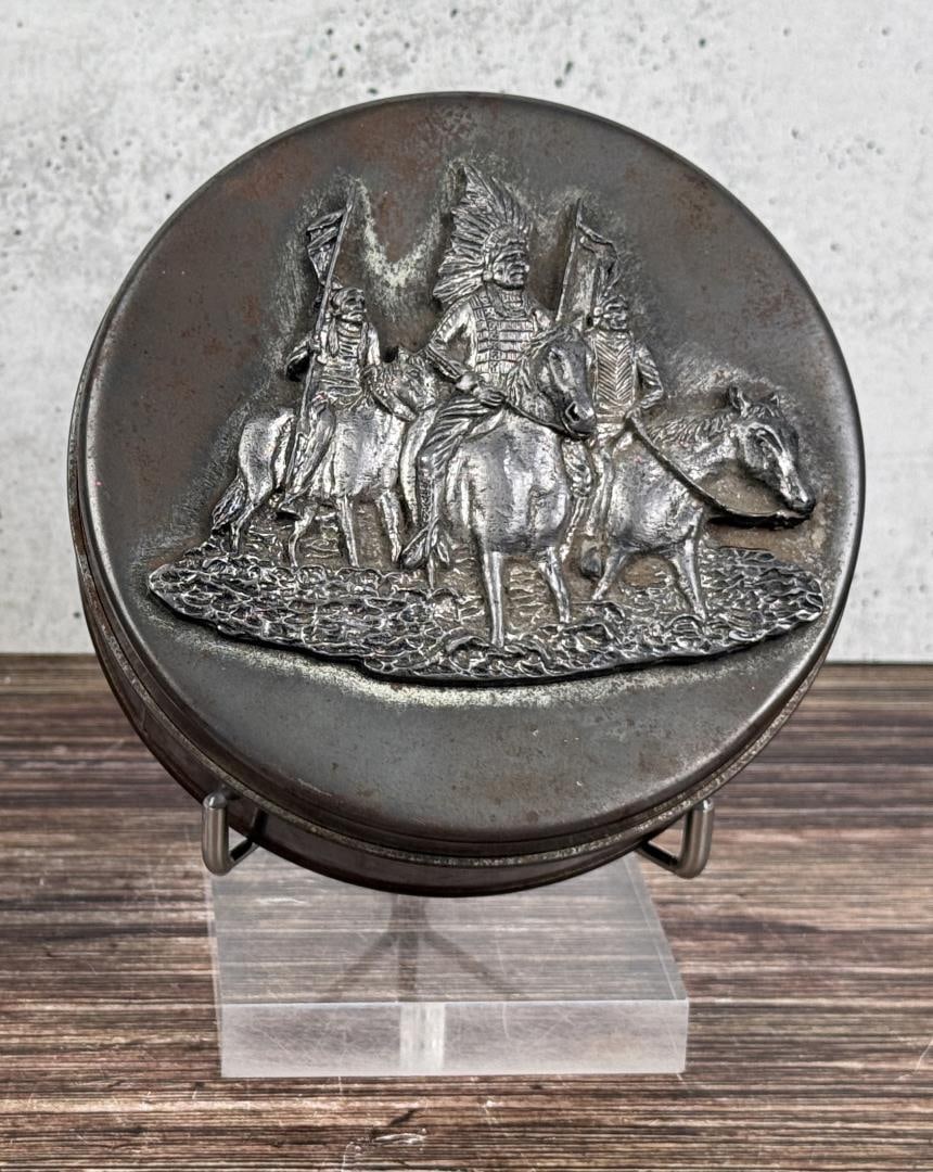 Native American Indian War Chiefs Biscuit Tin: 5" by 5" by 2 1/4".