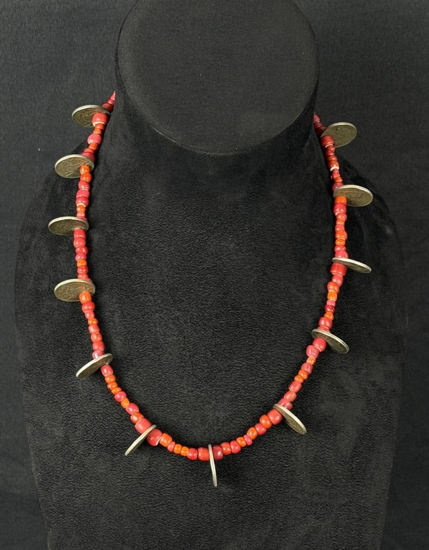 Native American Silver Coin Trade Bead Necklace (1 of 6)
