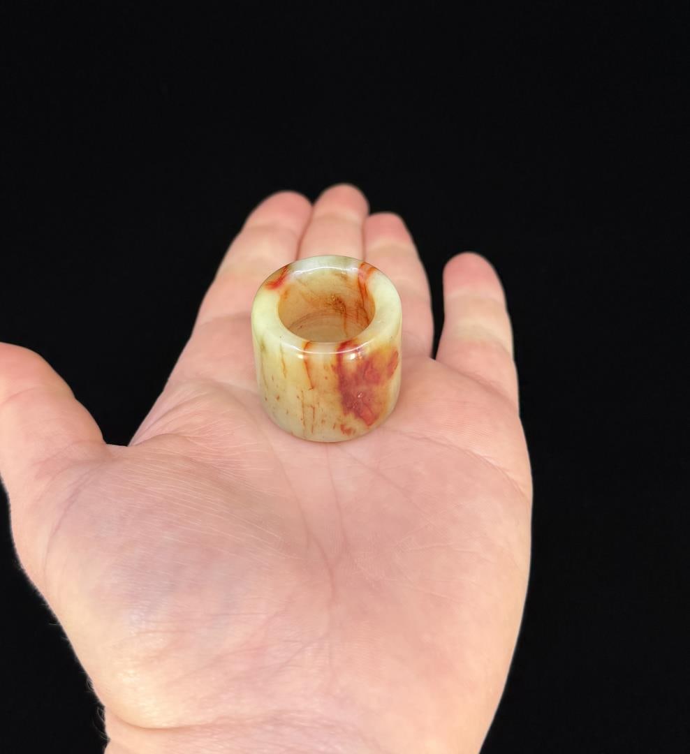 Antique Chinese Jade Archer's Thumb Ring: 1 1/8" long.