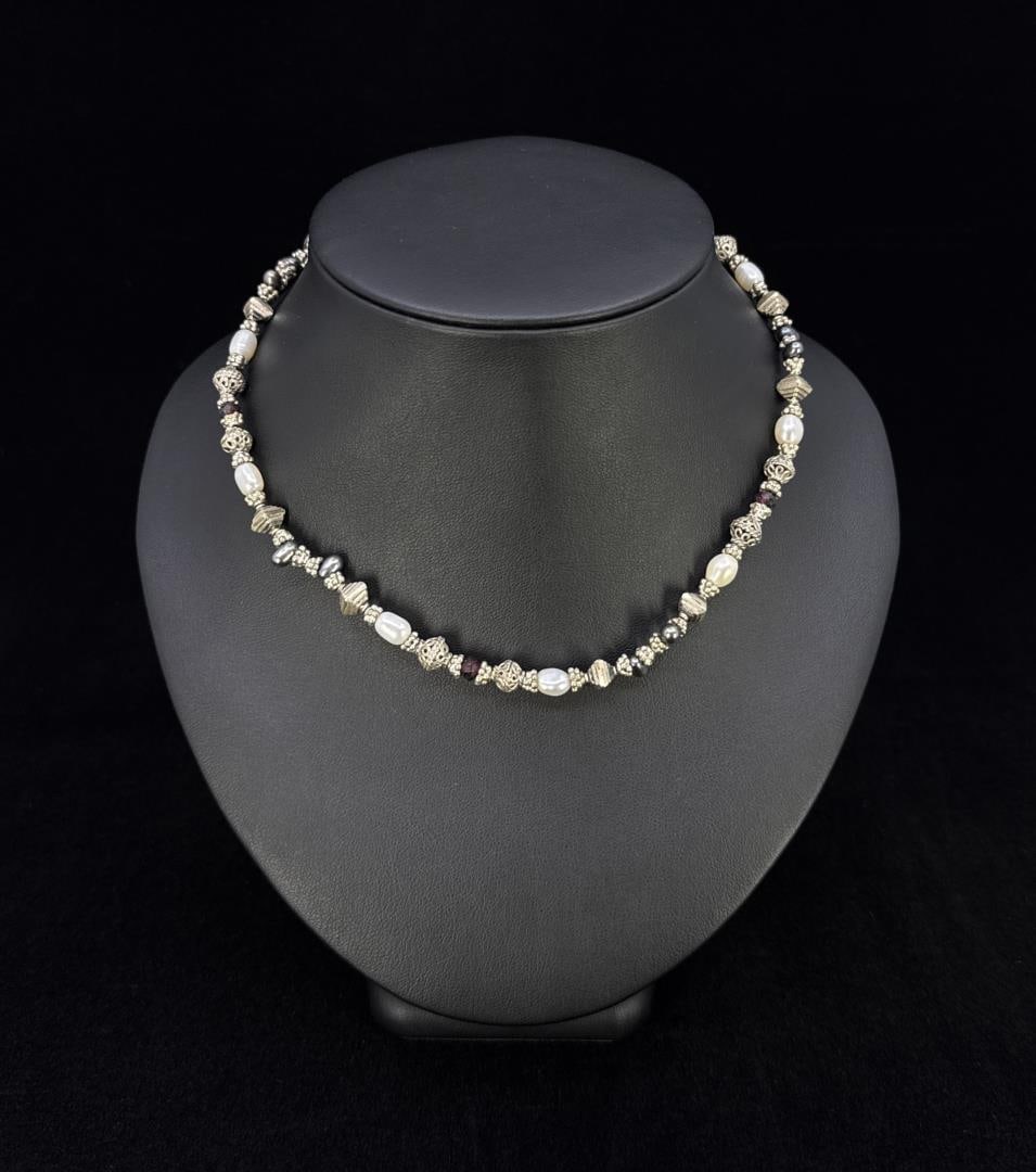 Sterling Silver Garnet Pearl Necklace (1 of 5)