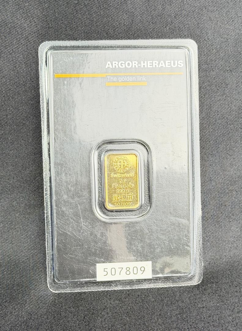 Argor Heraeus Swiss 2 Gram Gold Bar: Nice 2 gram bar.