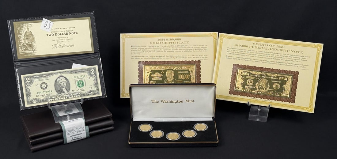 2 Dollar Bills and Gold Quarters (1 of 6)